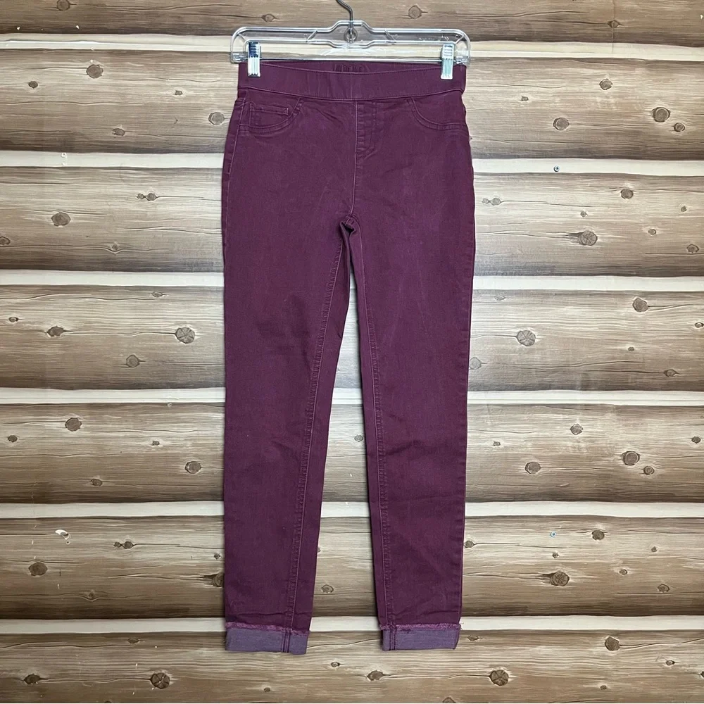5 for $30 Justice girl skinny mid rise elastic waist‎ ankle burgundy jeans Sz 14